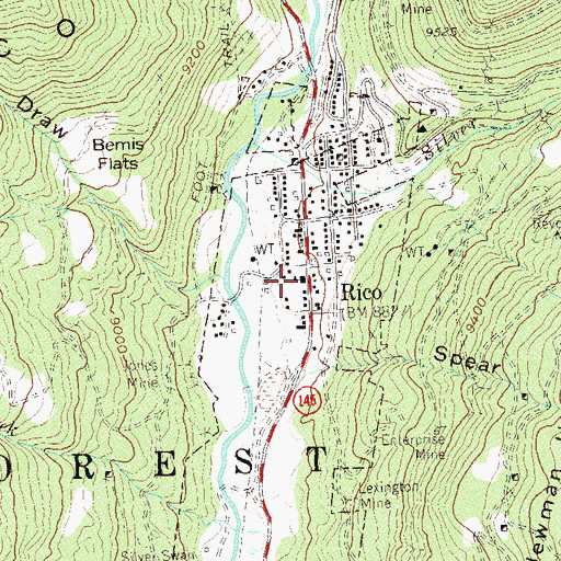 Topographic Map of Rico Community Center, CO