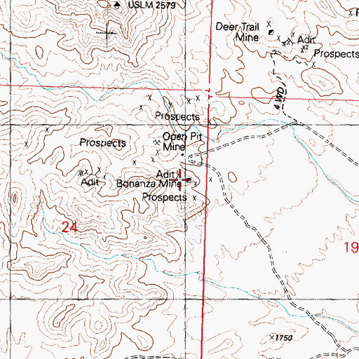 Topographic Map of Bonanza Mine, AZ