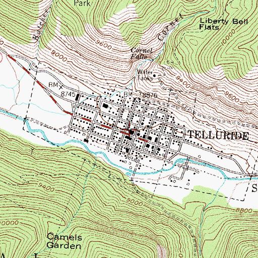 Topographic Map of Telluride Town Hall, CO