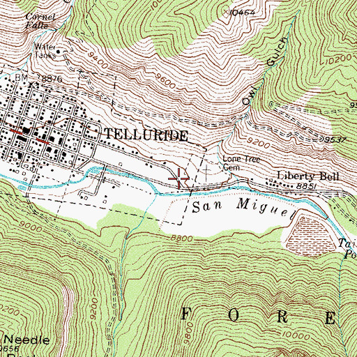 Topographic Map of Lone Tree Cemetery, CO