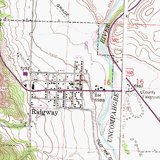 Topographic Map of Ridgway Post Office, CO