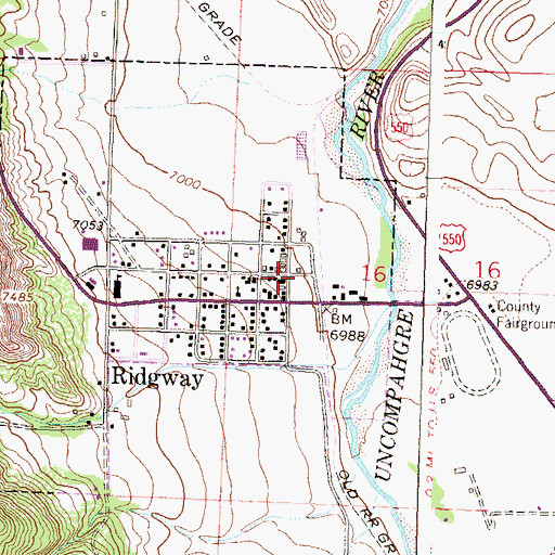 Topographic Map of Ridgway Town Park, CO