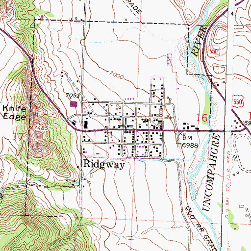 Topographic Map of Ridgway Community Church, CO