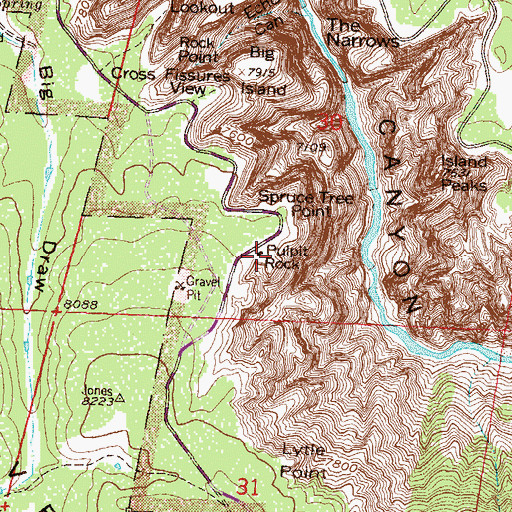 Topographic Map of Pulpit Rock Overlook, CO