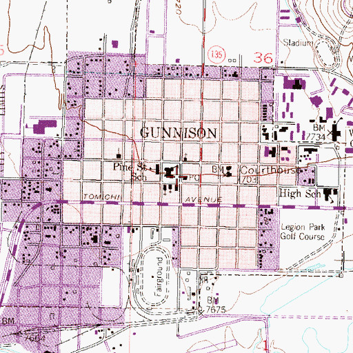 Topographic Map of Gunnison Post Office, CO
