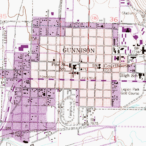 Topographic Map of Gunnison Municipal Building, CO