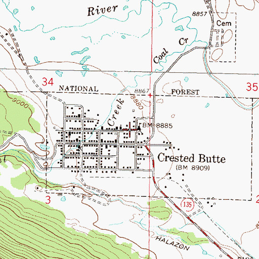 Topographic Map of Crested Butte High School (historical), CO