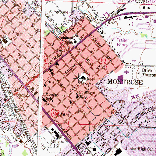 Topographic Map of Montrose Memorial Hospital, CO