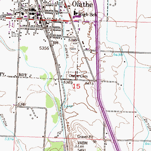 Topographic Map of Olathe Cemetery, CO