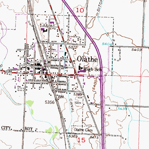 Topographic Map of Olathe Middle School, CO