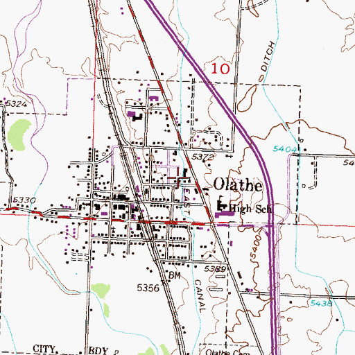 Topographic Map of Olathe Post Office, CO