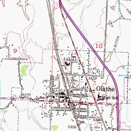 Topographic Map of Olathe Elementary School, CO