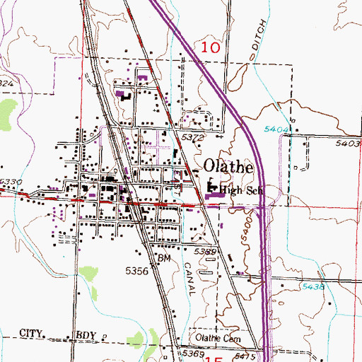 Topographic Map of Olathe High School, CO