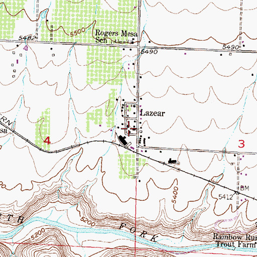 Topographic Map of Lazear Post Office, CO