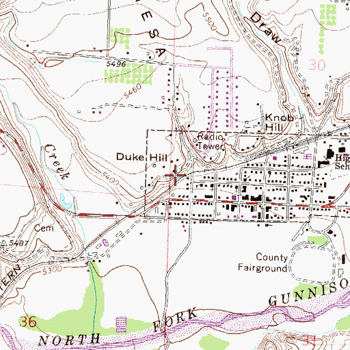 Topographic Map of Hotchkiss Town Hall, CO
