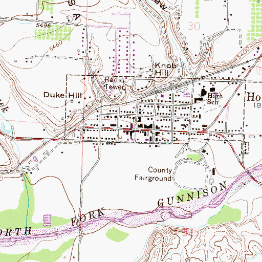 Topographic Map of Hotchkiss Post Office, CO