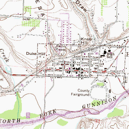 Topographic Map of Hotchkiss Public Library, CO