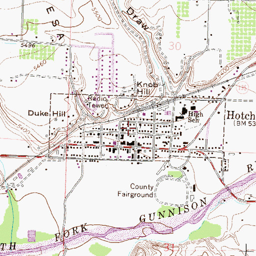 Topographic Map of Hotchkiss Community United Methodist Church, CO