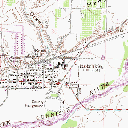 Topographic Map of Hotchkiss Visitor Center, CO