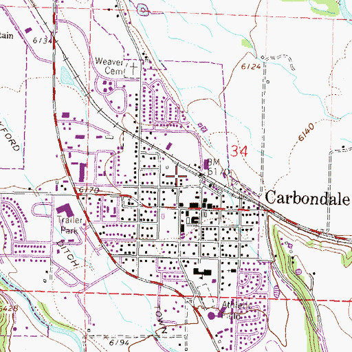 Topographic Map of Carbondale Town Hall, CO
