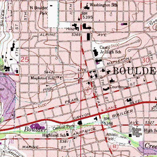 Topographic Map of Boulder Public Library Carnegie Branch of Local History, CO