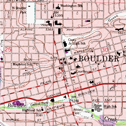 Topographic Map of First Baptist Church, CO