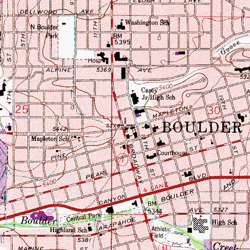 Topographic Map of First Church of Christ Scientist, CO