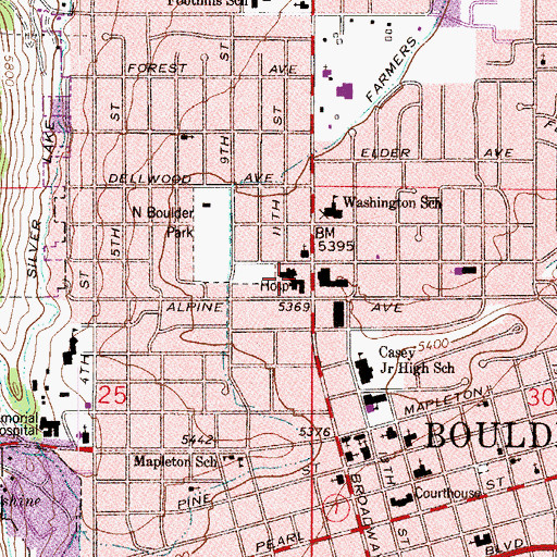 Topographic Map of Boulder Community Hospital, CO