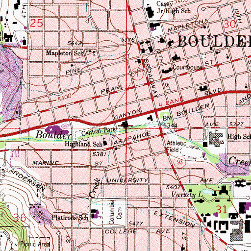 Topographic Map of Boulder Public Library, CO
