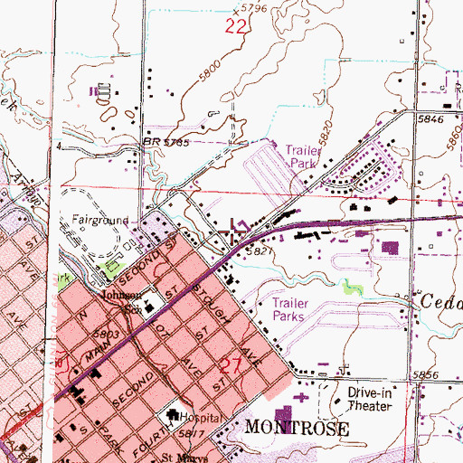 Topographic Map of Montrose Chamber of Commerce - Visitors Center, CO