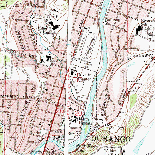 Topographic Map of Durango High School, CO