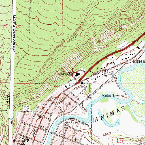 Topographic Map of Mercy Medical Center of Durango North Campus, CO