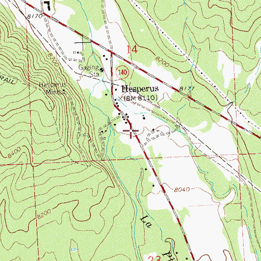 Topographic Map of Hesperus Baptist Church, CO