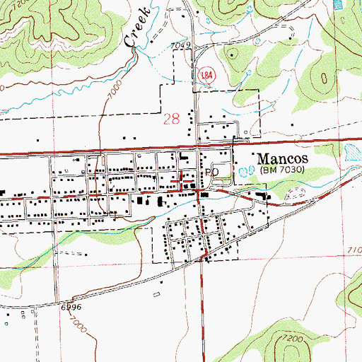 Topographic Map of Mancos Town Hall, CO