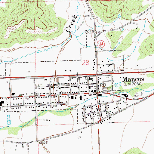 Topographic Map of Mancos Post Office, CO
