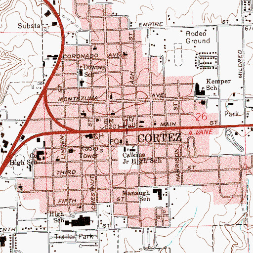 Topographic Map of Cortez City Hall, CO