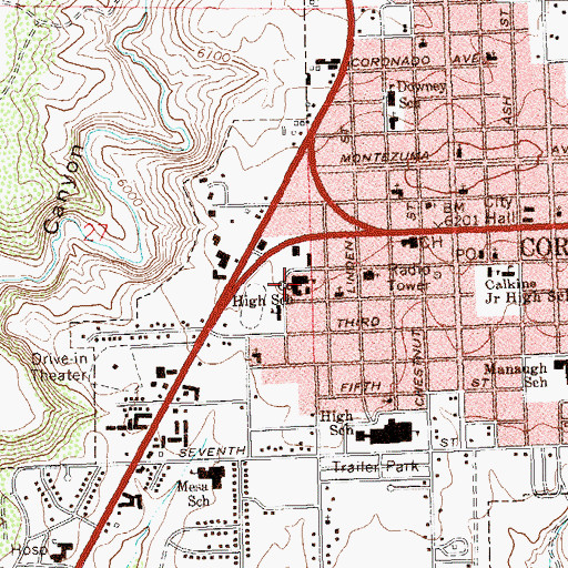 Topographic Map of Cortez Middle School, CO
