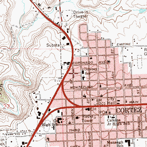 Topographic Map of Downey Elementary School, CO