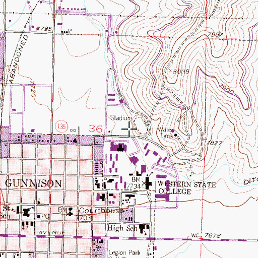 Topographic Map of Mountaineer Stadium, CO