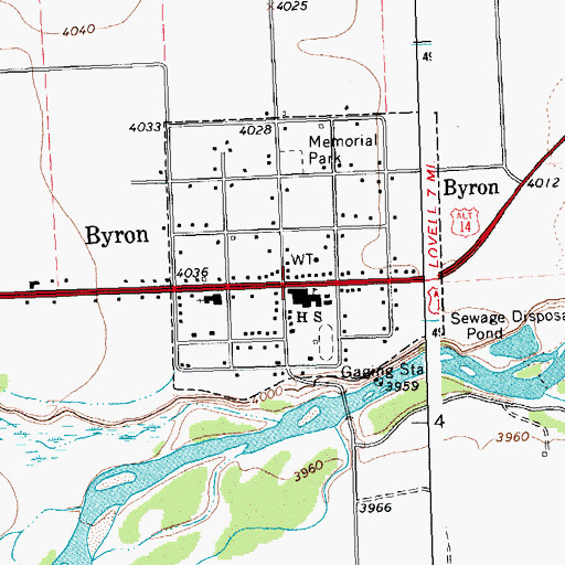 Topographic Map of Byron School, WY
