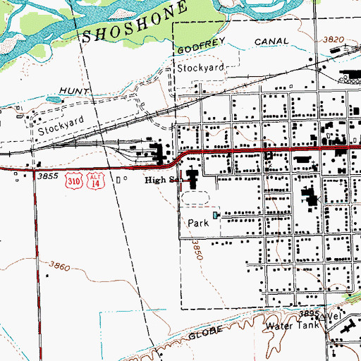 Topographic Map of Lovell High School, WY