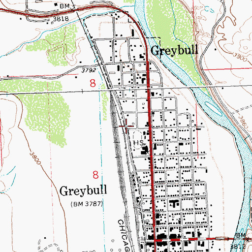 Topographic Map of Greybull Middle School, WY