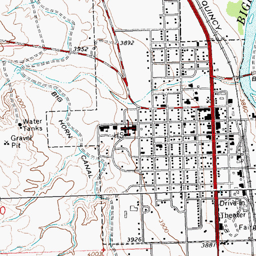 Topographic Map of Riverside High School, WY