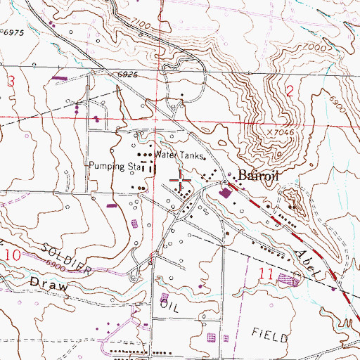 Topographic Map of Bairoil School, WY