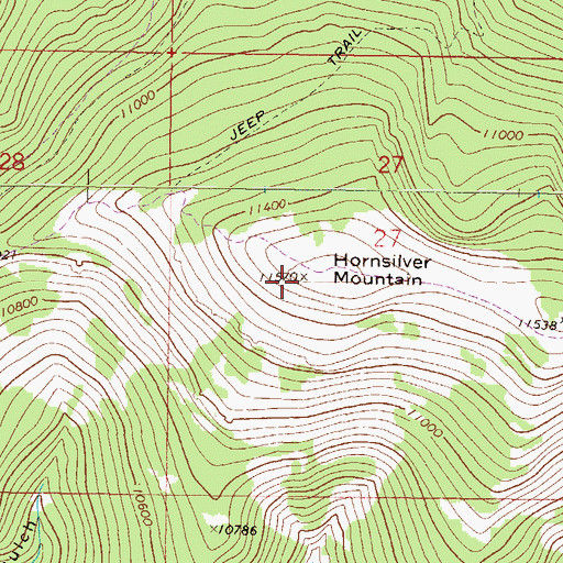 Topographic Map of Hornsilver Mountain, CO