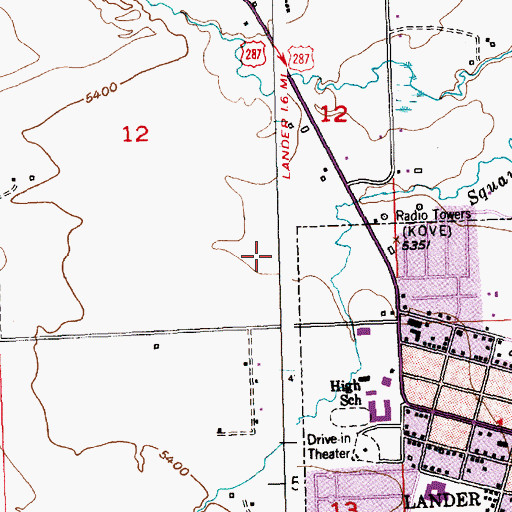 Topographic Map of Lander Valley High School, WY