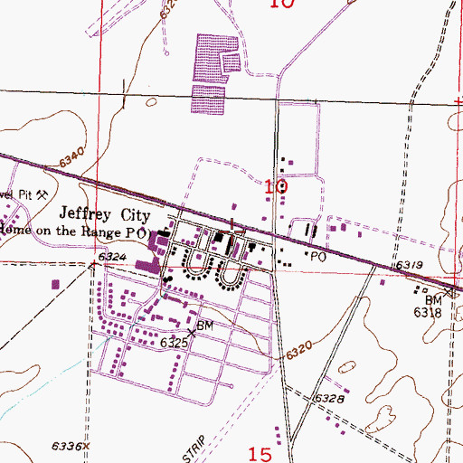Topographic Map of Jeffrey City High School, WY