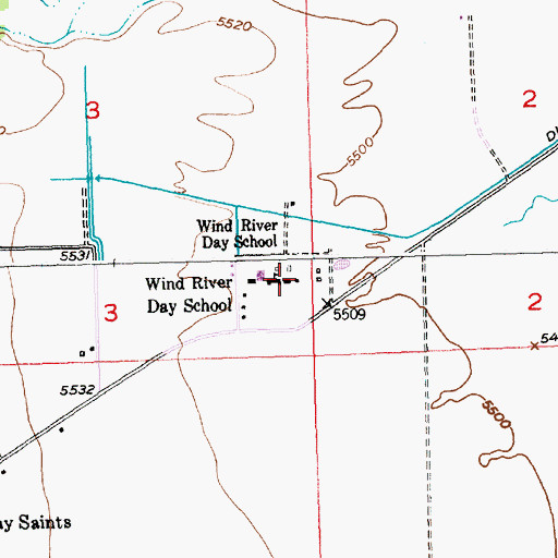 Topographic Map of Fort Washakie Elementary School, WY