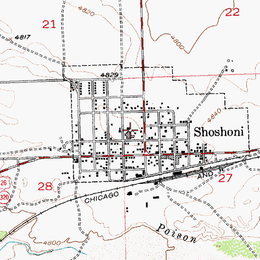 Topographic Map of Shoshoni Elementary School, WY