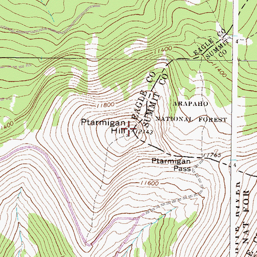 Topographic Map of Ptarmigan Hill, CO